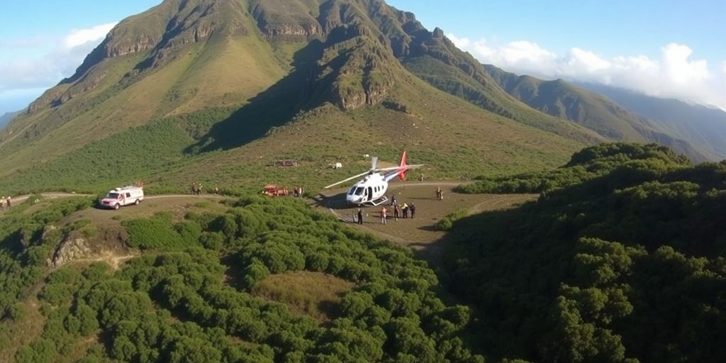 Aerial view of a helicopter crash site in Kauai.