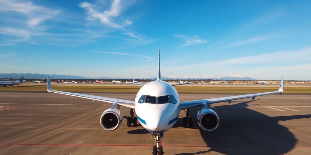 Alaska Airlines plane on tarmac with mountains behind.