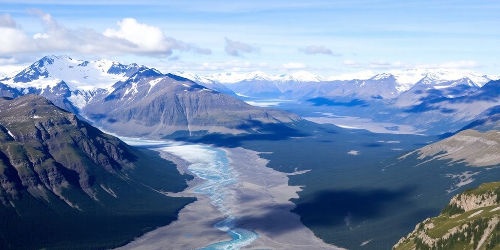 Panoramic view of Alaska's mountains and glaciers.