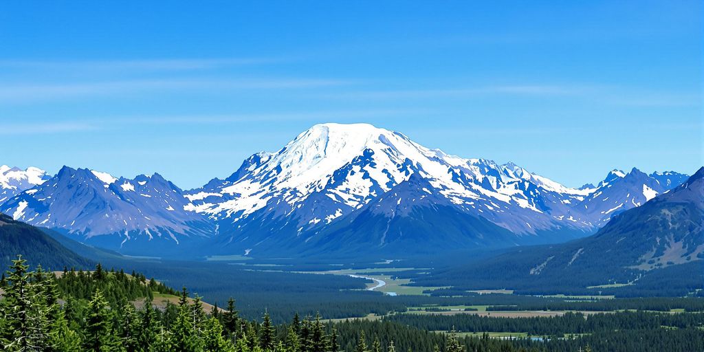 Snow-capped Mt McKinley against a clear blue sky.