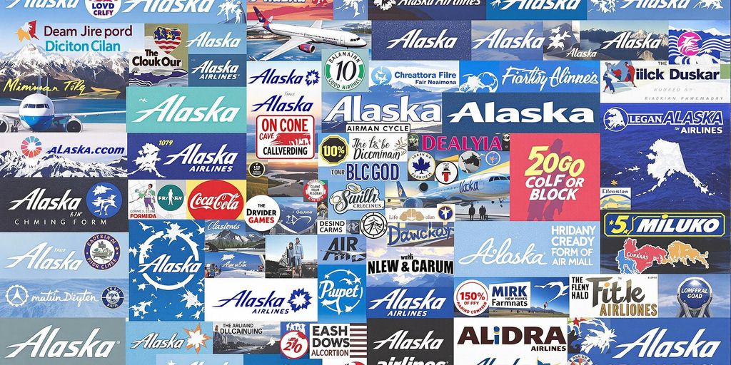 Collage of Alaska Airlines logos over time.