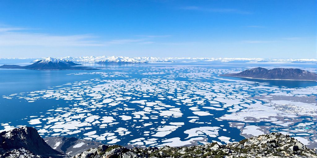 Icy waters of the Bering Strait between Alaska and Russia.