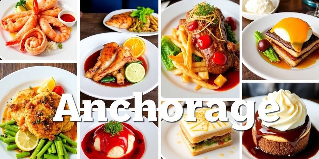 Delicious dishes from Anchorage restaurants beautifully arranged.