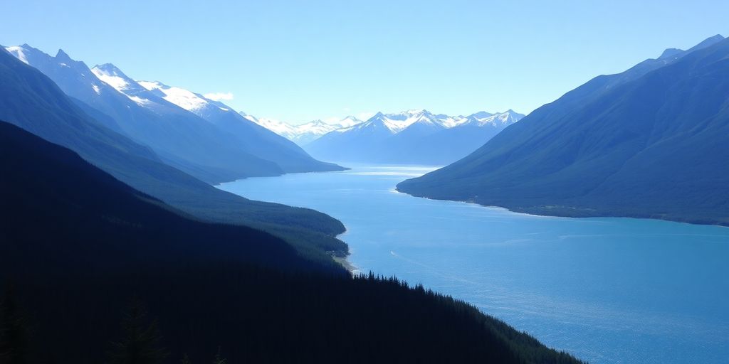 Scenic view of Seward, Alaska with mountains and ocean.