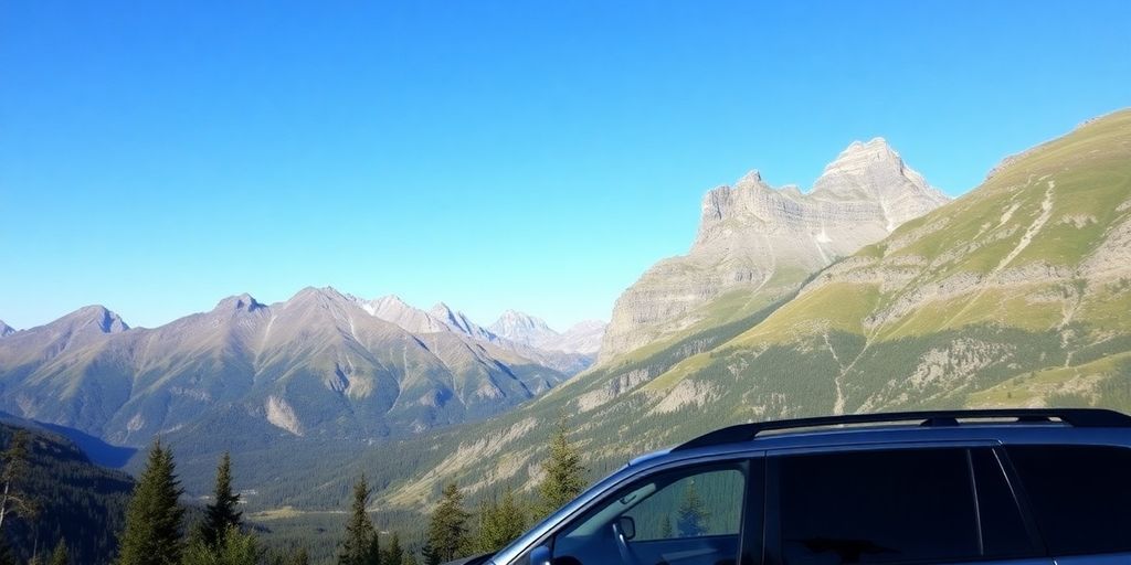 Rental car in scenic Anchorage, Alaska landscape.