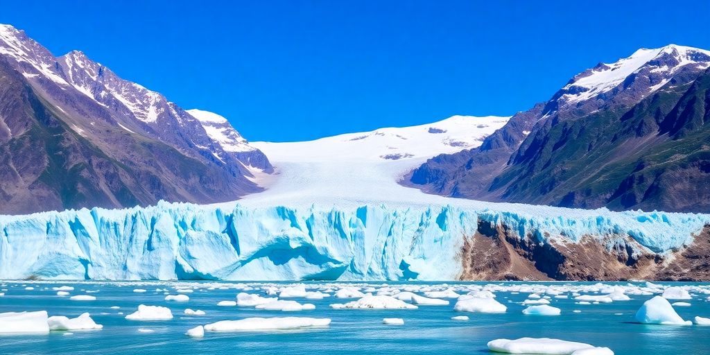 A stunning glacier in Anchorage, Alaska under a clear sky.