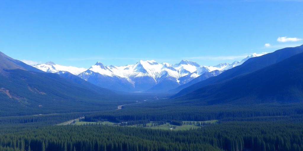 Snowy mountains and green forests in Alaska's landscape.