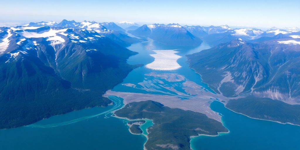 Aerial view of Glacier Bay's glaciers and mountains.