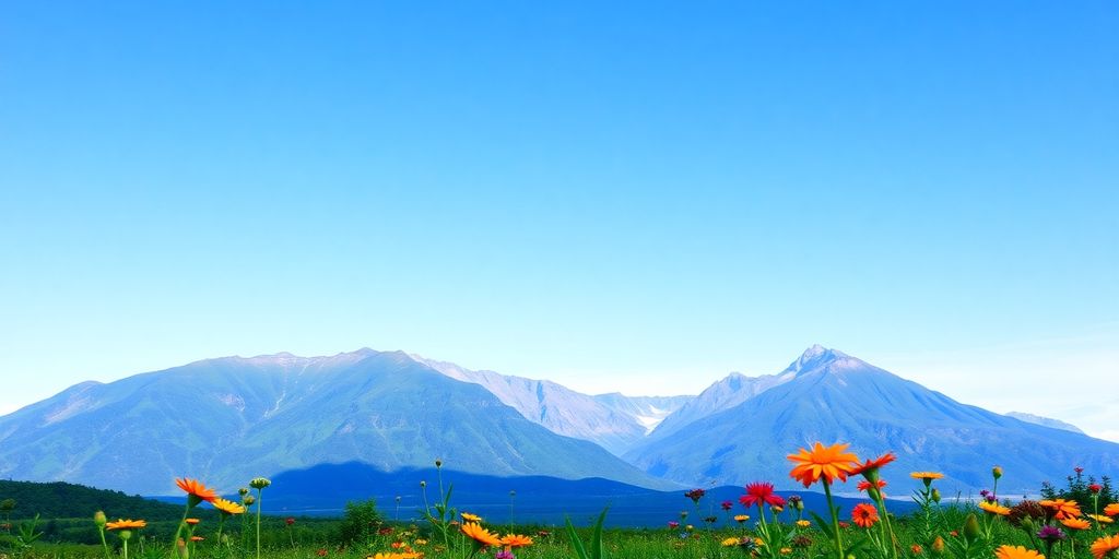 Lush green mountains and bright wildflowers in Alaska.
