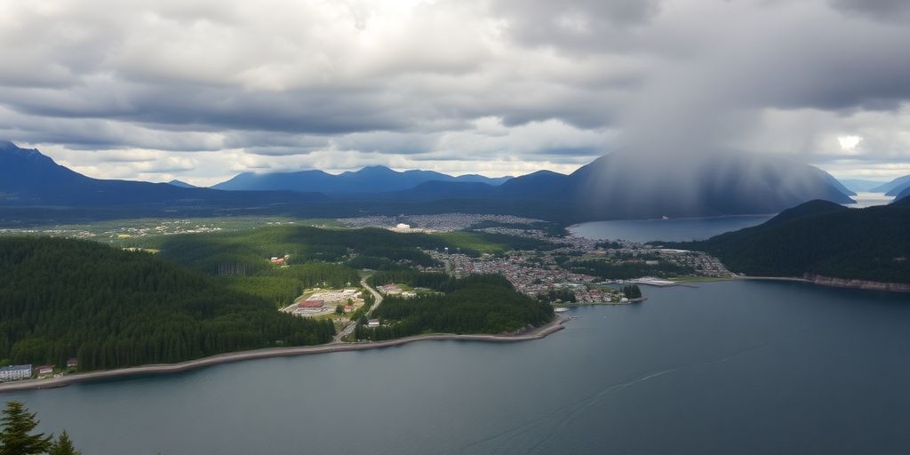Ketchikan, Alaska, with forests and coast under varied weather.