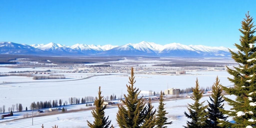 Snowy landscape in Fairbanks, Alaska during winter season.