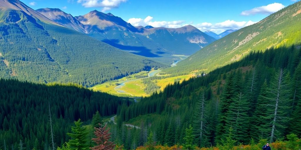 Scenic view of Girdwood mountains and forests for adventure.