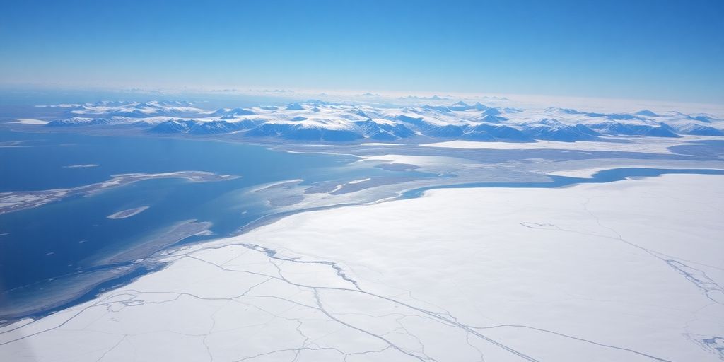 Aerial view of Prudhoe Bay in Alaska's wilderness.