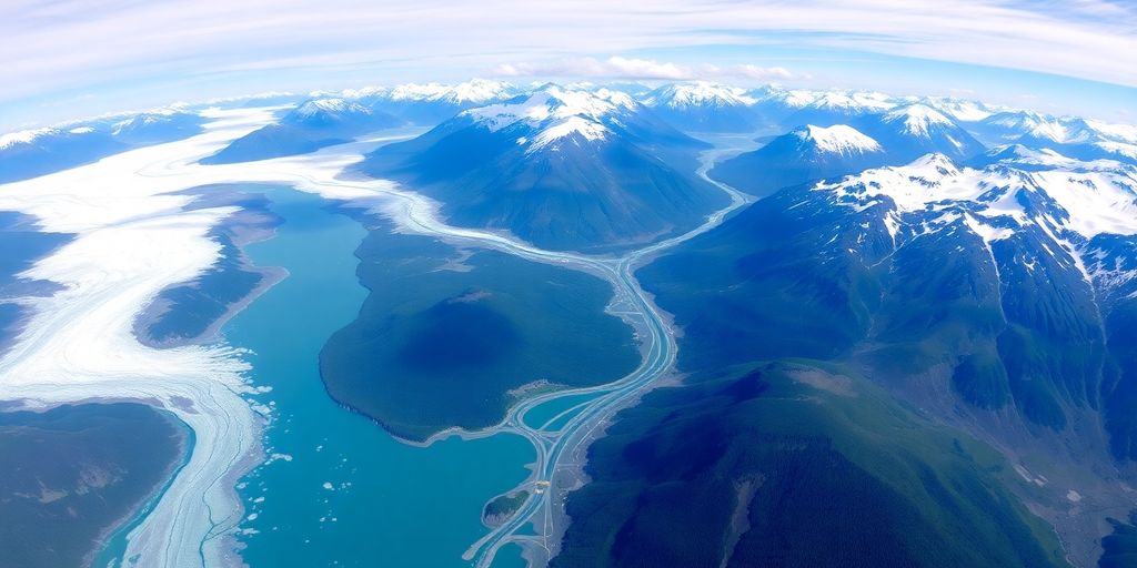 Helicopter view over Juneau's glaciers and mountains.