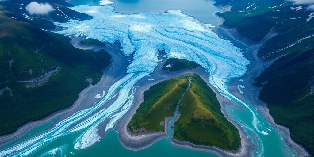 Aerial view of stunning glaciers in Alaska.