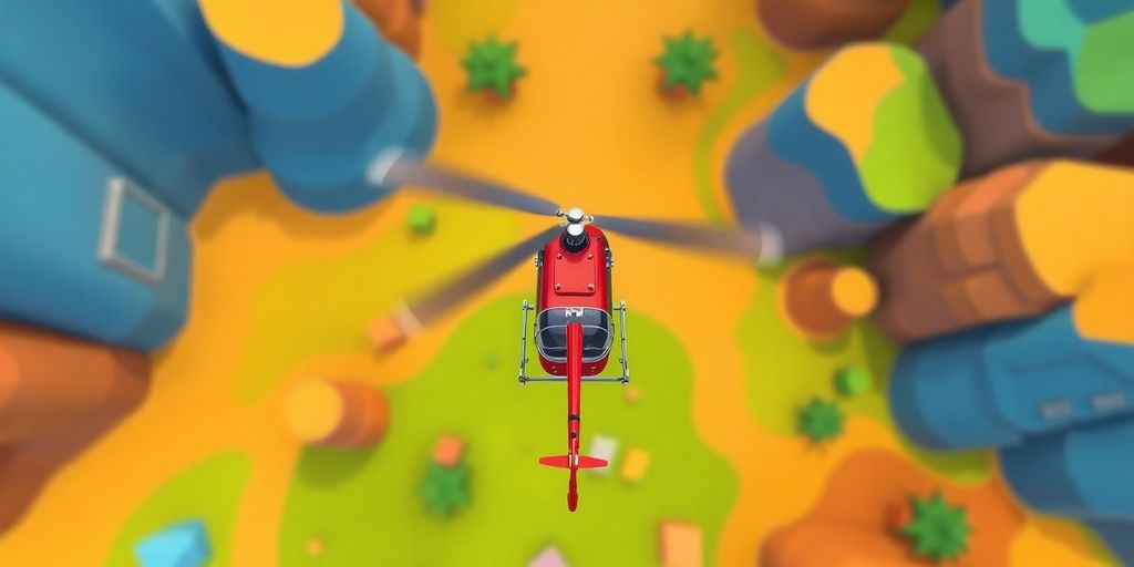 Classic helicopter flying in a pixelated gaming landscape.