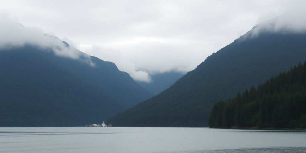 Scenic view of Ketchikan's coastal landscape and weather.