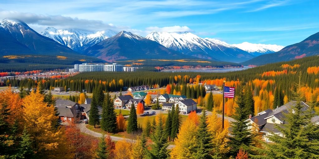 Scenic view of Girdwood, Alaska's mountains and forests.
