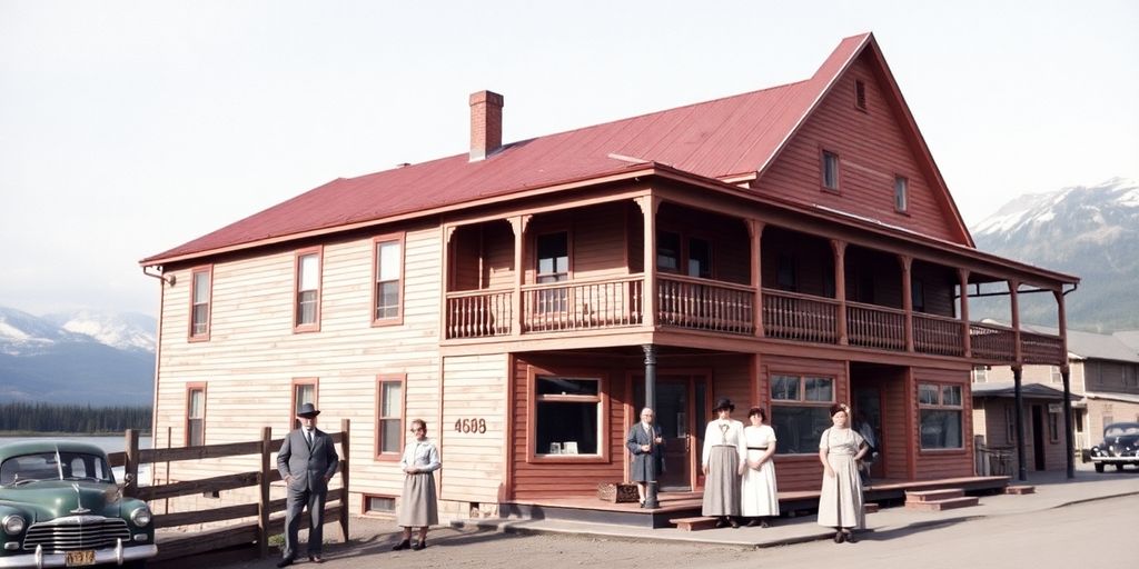 Vintage photo of Alaska in 1950 with residents and scenery.