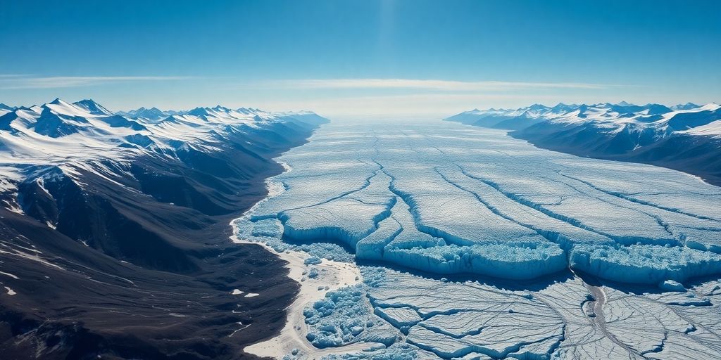 Aerial view of a stunning Alaskan glacier landscape.