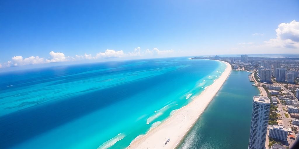 Aerial view of Miami coastline from a helicopter tour.