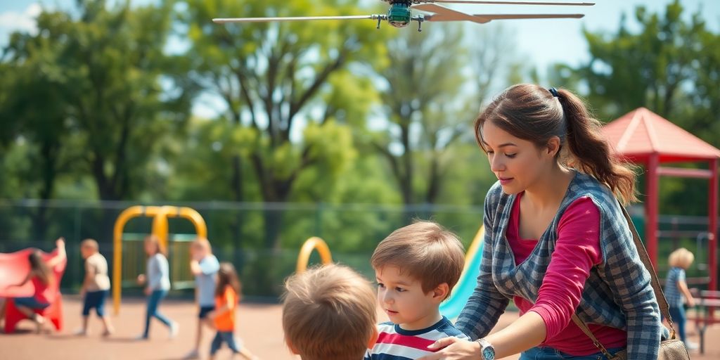 A parent supervising a child at a playground.