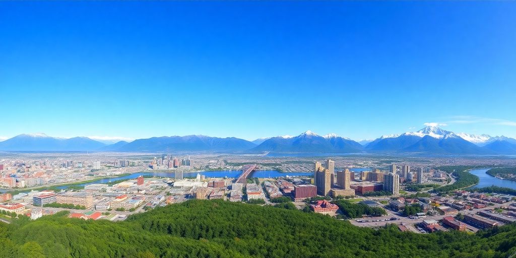 Panoramic view of Alaska's largest cities and landscapes.
