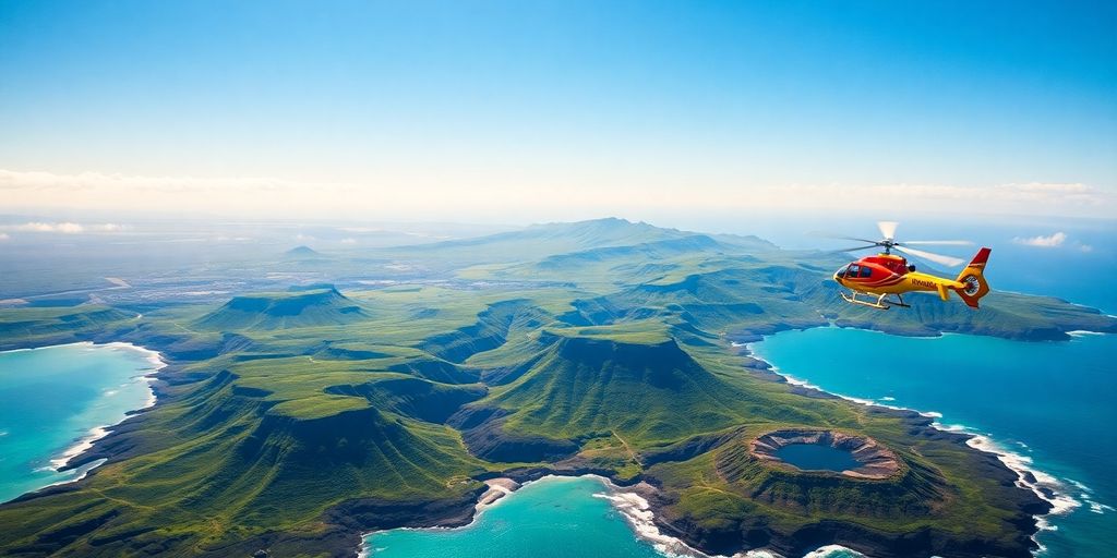 Aerial view of Big Island Hawaii with helicopter.