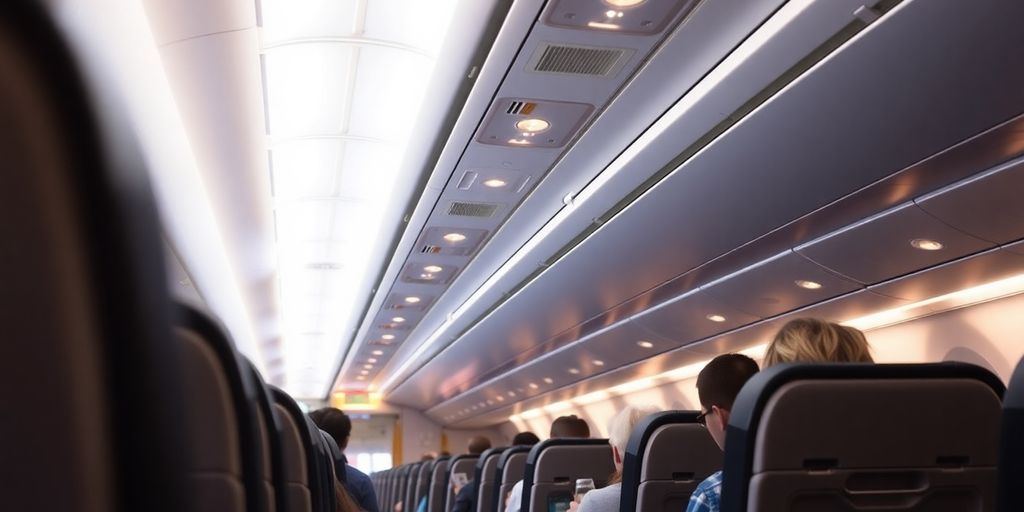 Comfortable seating inside an Alaska Airlines airplane cabin.