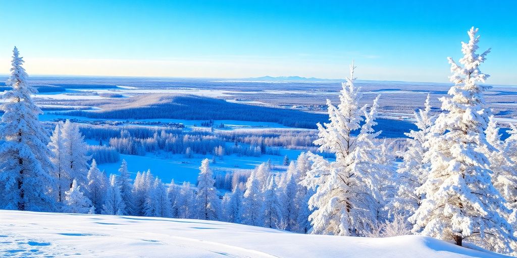 Snowy landscapes and frosty trees in Fairbanks, November.