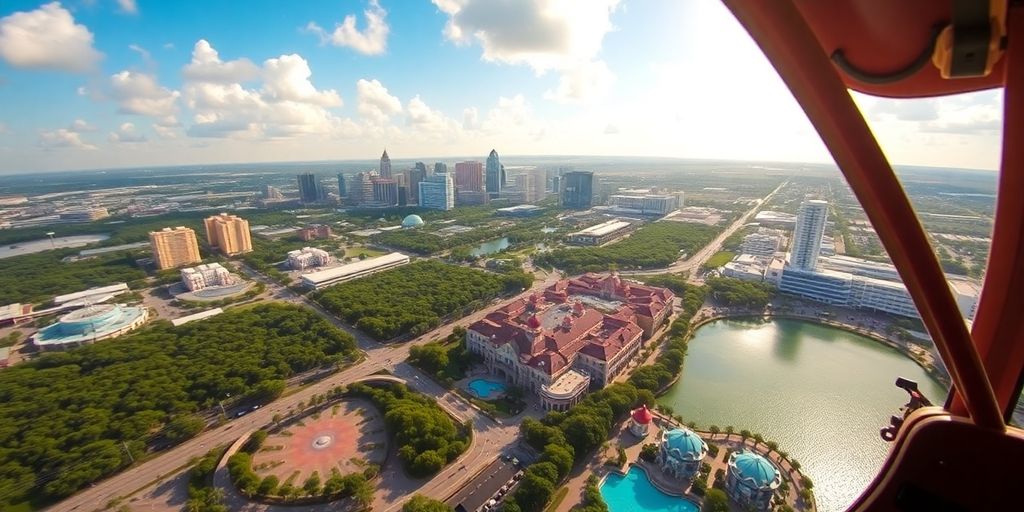 Aerial view of Orlando skyline from helicopter ride.