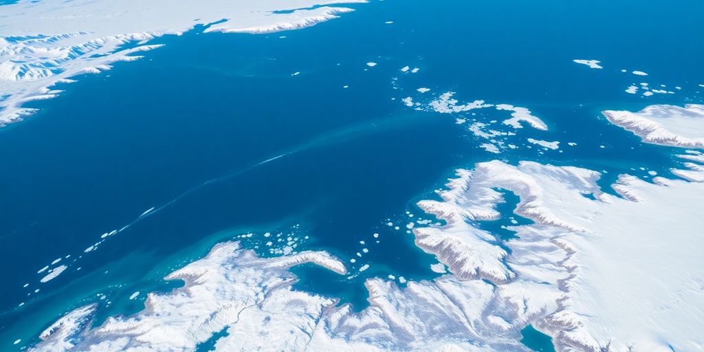 Aerial view of Bering Strait between Russia and Alaska.