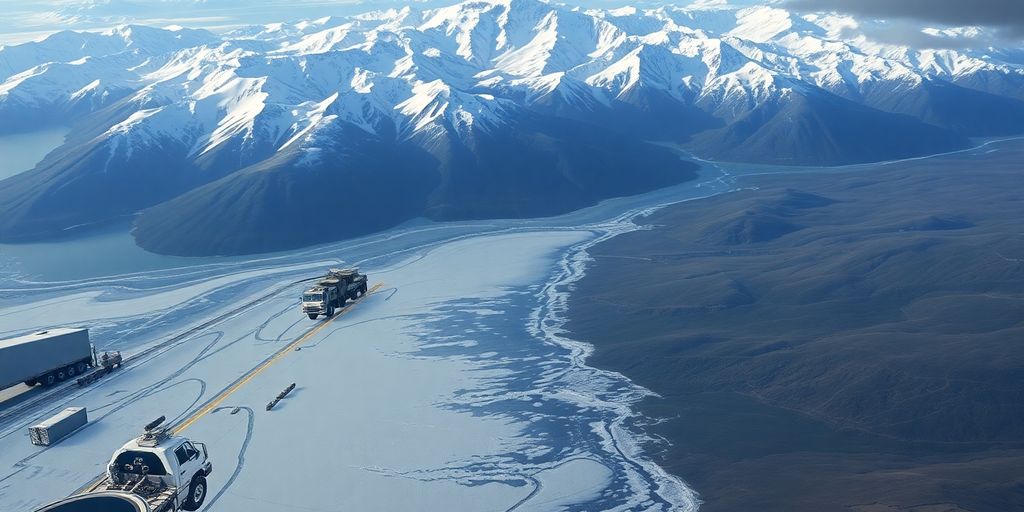 Aerial view of Alaska with military presence.
