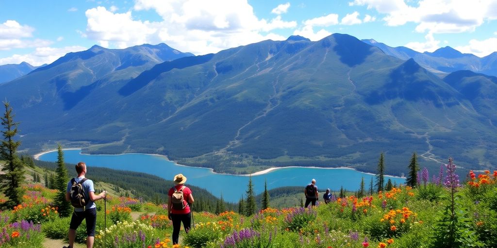 Scenic view of Girdwood's mountains and wildflowers.
