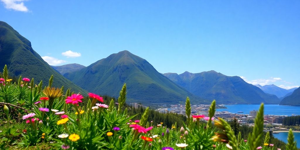 Beautiful Juneau, Alaska scenery with mountains and blue skies.