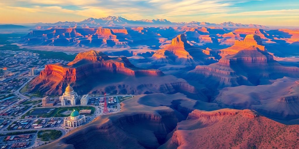 Aerial view of Arizona's cities and the Grand Canyon.