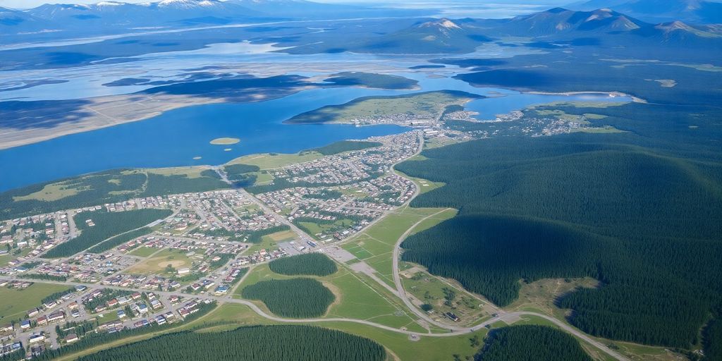 Aerial view of Alaska's diverse landscapes and communities.