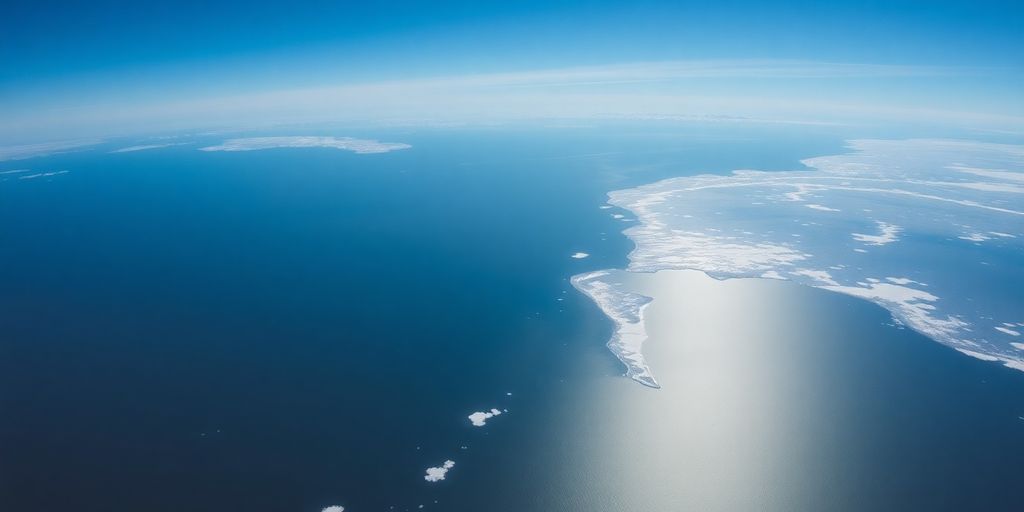 Aerial view of Bering Strait between Alaska and Russia.
