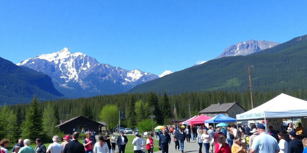 Scenic Alaska landscape with local community events.