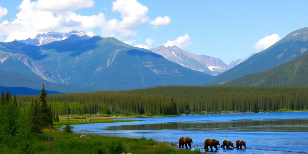 Stunning landscape of Katmai National Park with wildlife.
