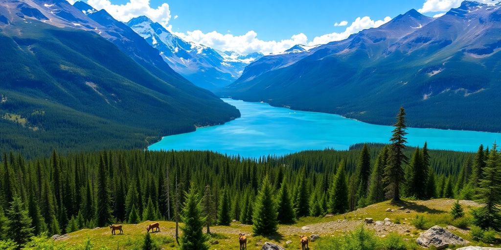 Scenic view of Alaska's national park with mountains and lake.