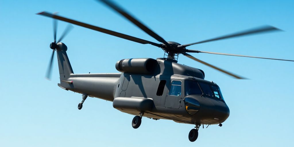 CH 47F helicopter flying against a clear blue sky.