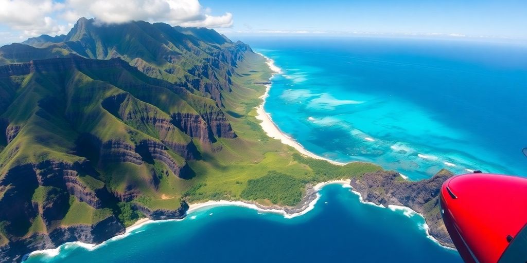 Aerial view of Na Pali Coast in Kauai.