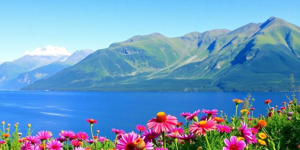 Scenic view of Alaska's landscape in July.