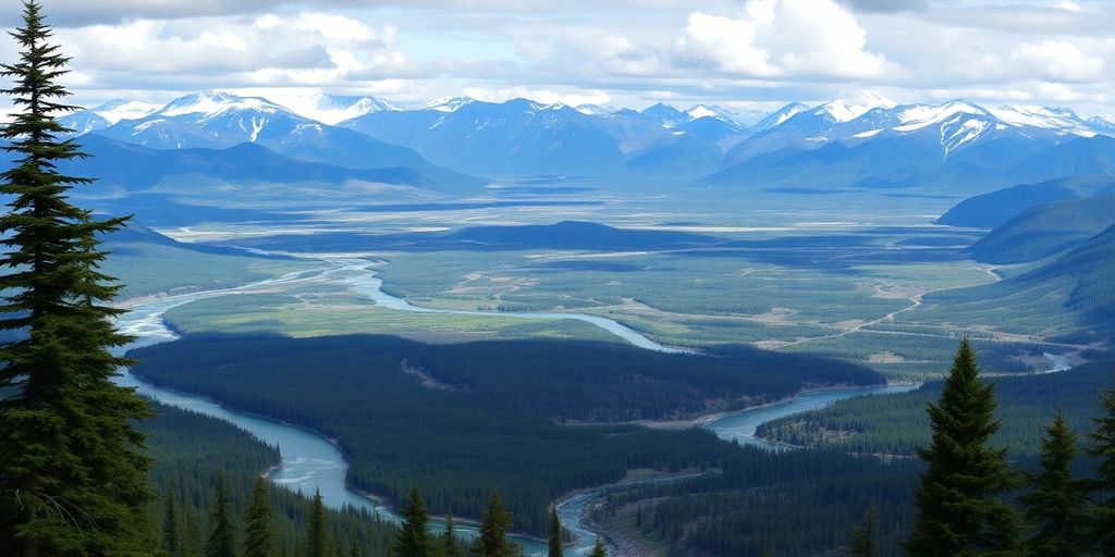 Diverse landscapes of Alaska featuring mountains and forests.