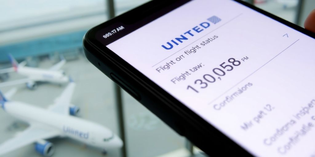 Smartphone showing United Airlines flight status page.