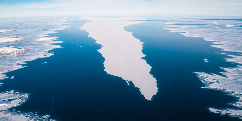Aerial view of Bering Strait between Alaska and Russia.