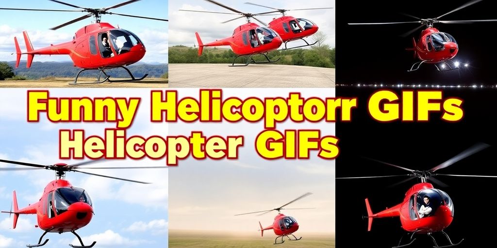 A collage of funny helicopter moments in vibrant colors.
