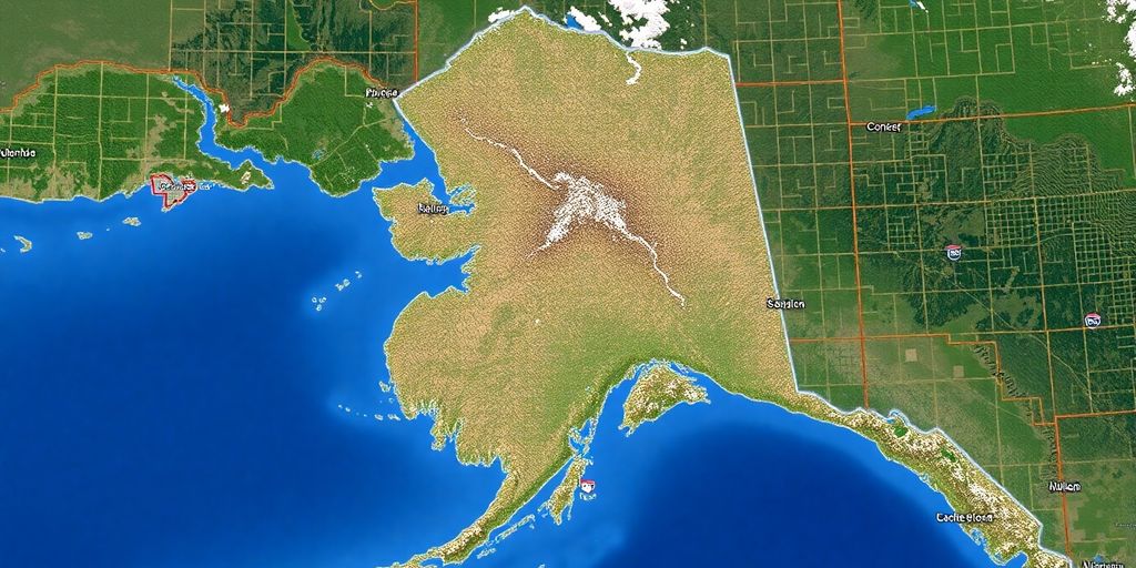 Aerial photo of Alaska's landscapes with zip code markings.