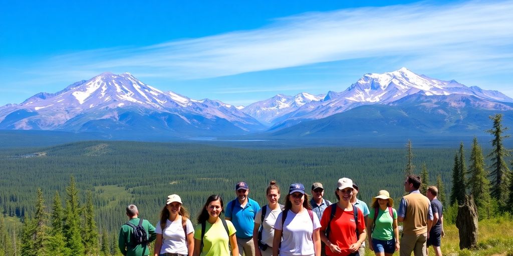 Diverse summer workers enjoying Denali National Park's stunning landscape.